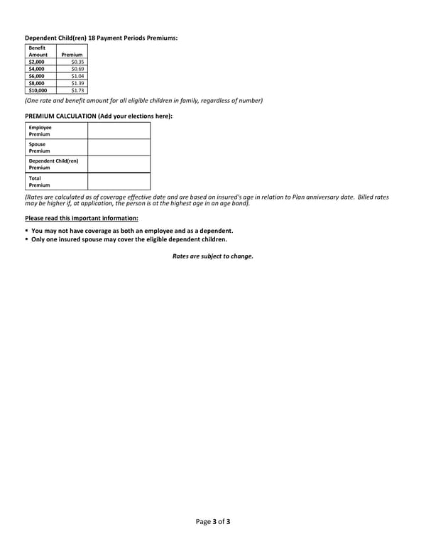 18-Pay Premium Table Voluntary Life Insurance - Page 3