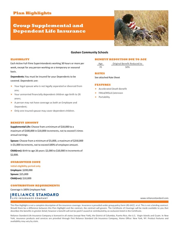 Class 1 Vol Life Highlight Sheet for Goshen Community Schools - Page 1