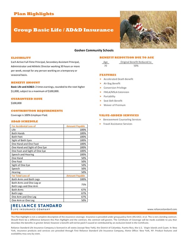 Class 3 Basic Life Highlight Sheet for Goshen Community Schools - Page 1