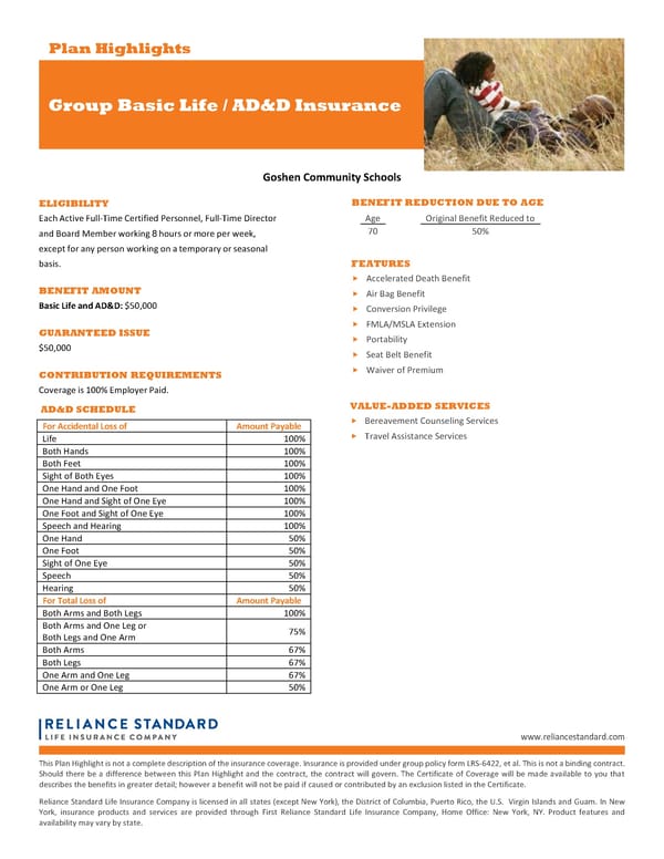 Class 4 Basic Life Highlight Sheet for Goshen Community Schools - Page 1