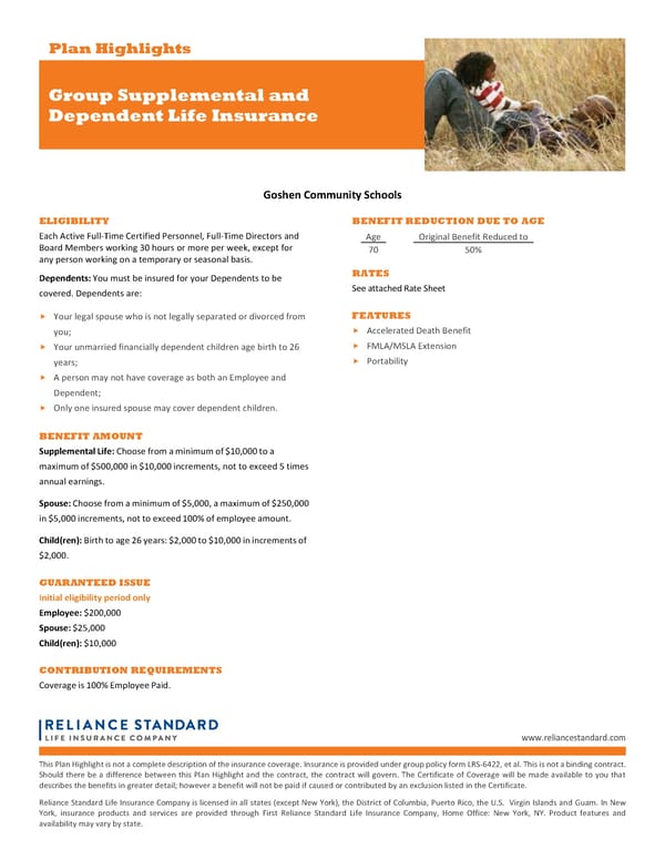 Class 4 Vol Life Highlight Sheet for Goshen Community Schools - Page 1