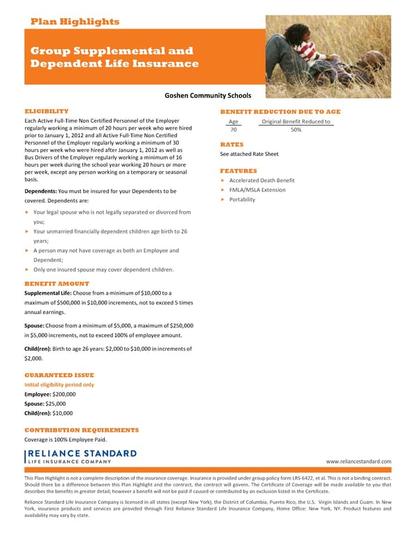 Class 5 Vol Life Highlight Sheet for Goshen Community Schools - Page 1