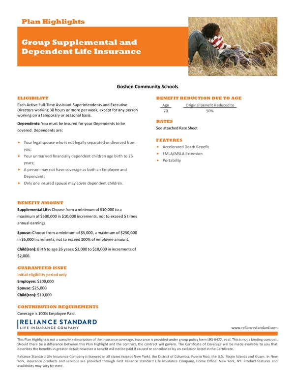 Class 2 Vol Life Highlight Sheet for Goshen Community Schools - Page 1