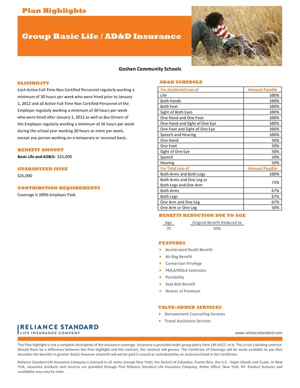 Class 5 Basic Life Highlight Sheet for Goshen Community Schools - Page 1