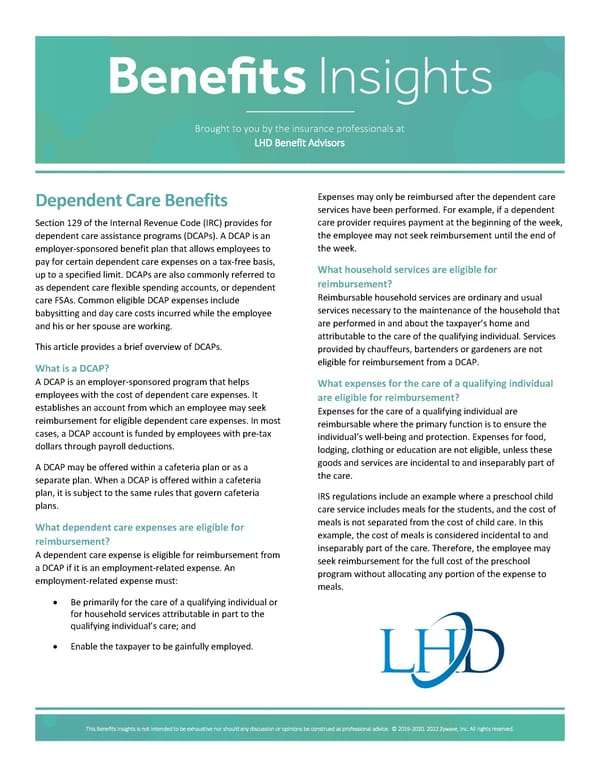 Dependent Care Benefits - Page 1