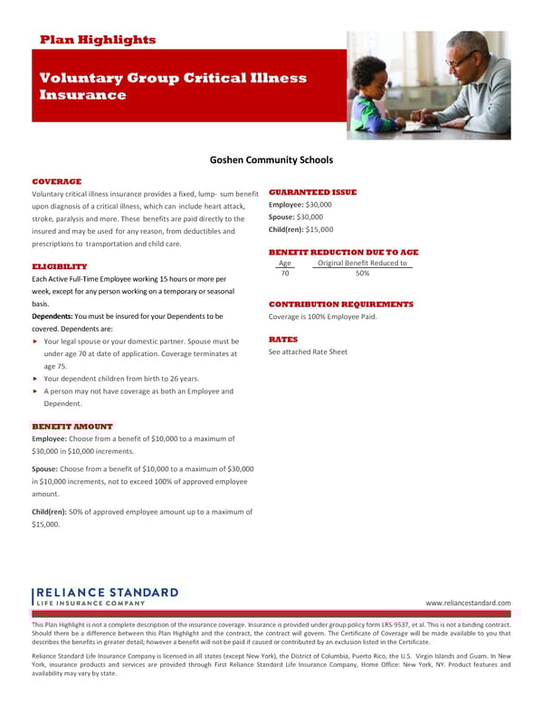 Voluntary Critical Illness Highlight Sheet - Page 1