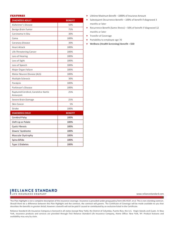 Voluntary Critical Illness Highlight Sheet - Page 2