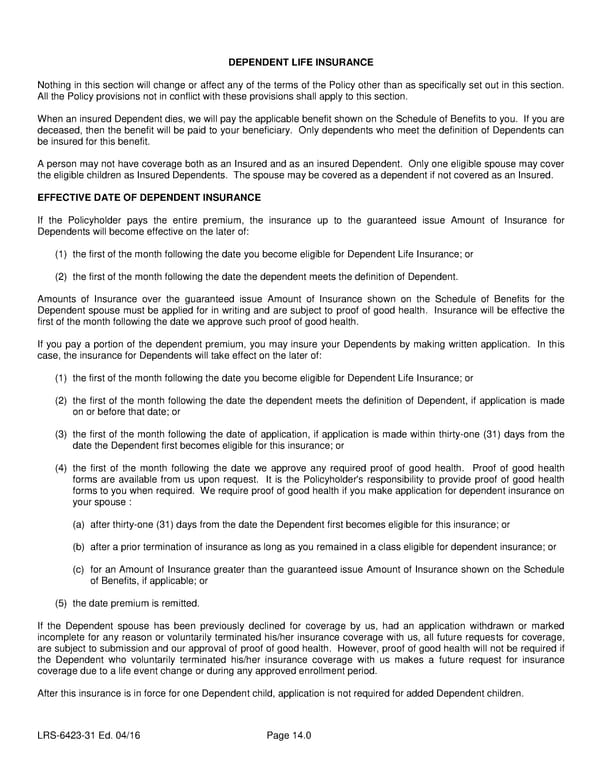 Class 2 Group Life (Basic and Term) Certificate - Page 17