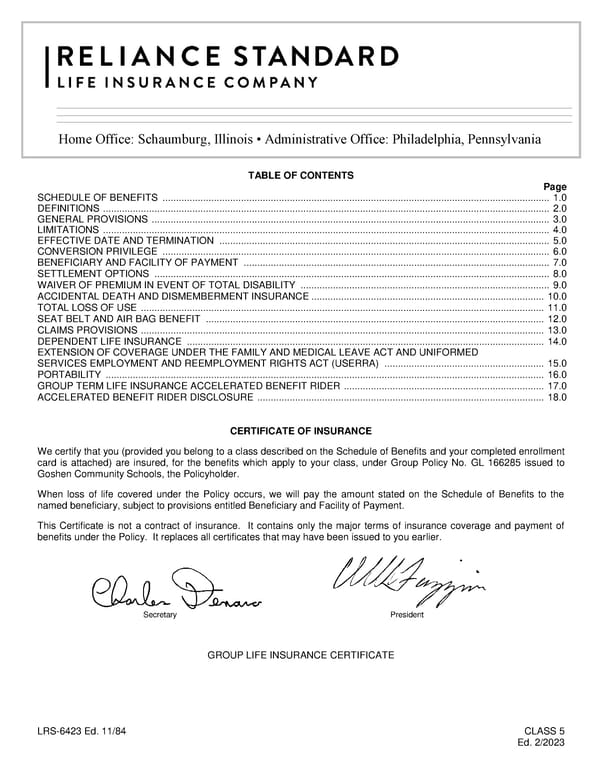 Class 5 Group Life (Basic and Term) Certificate - Page 1