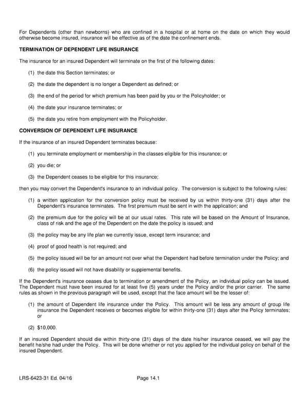 Class 5 Group Life (Basic and Term) Certificate - Page 18