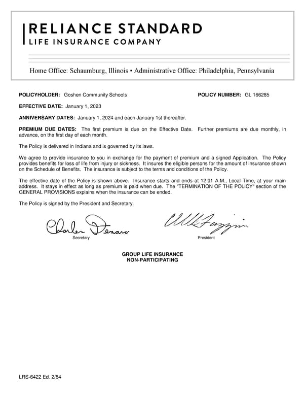 Group Life (Basic and Term) Policy - Page 1