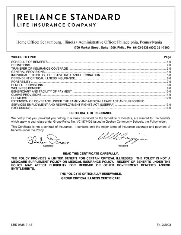 Voluntary Critical Illness Certificate - Page 1
