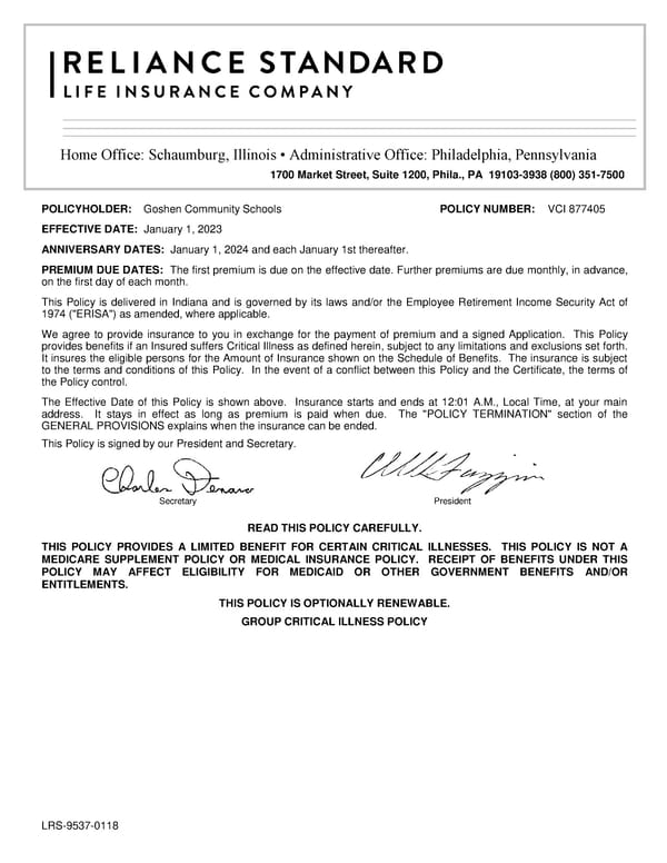 Voluntary Critical Illness Policy - Page 1