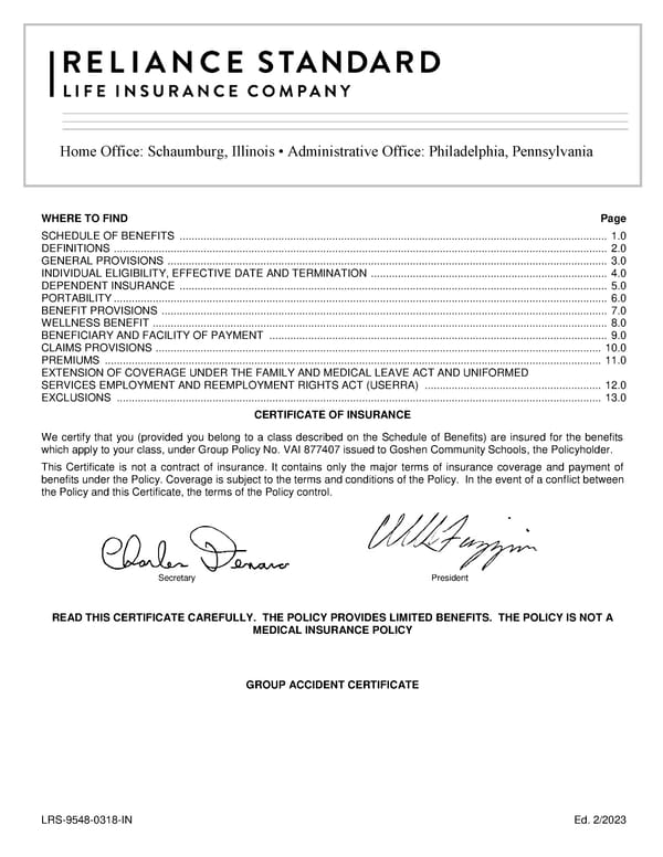 Voluntary Accident Certificate - Page 1
