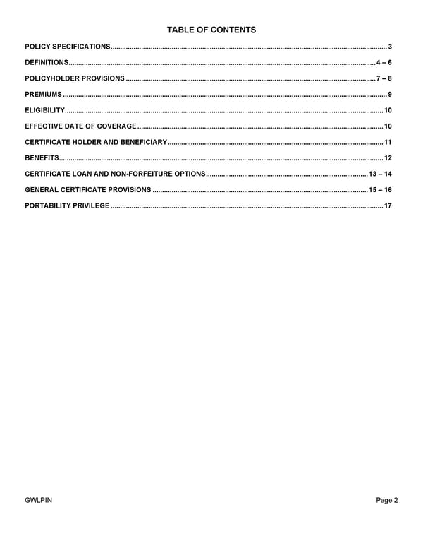 Group Whole Life Policy - Page 2