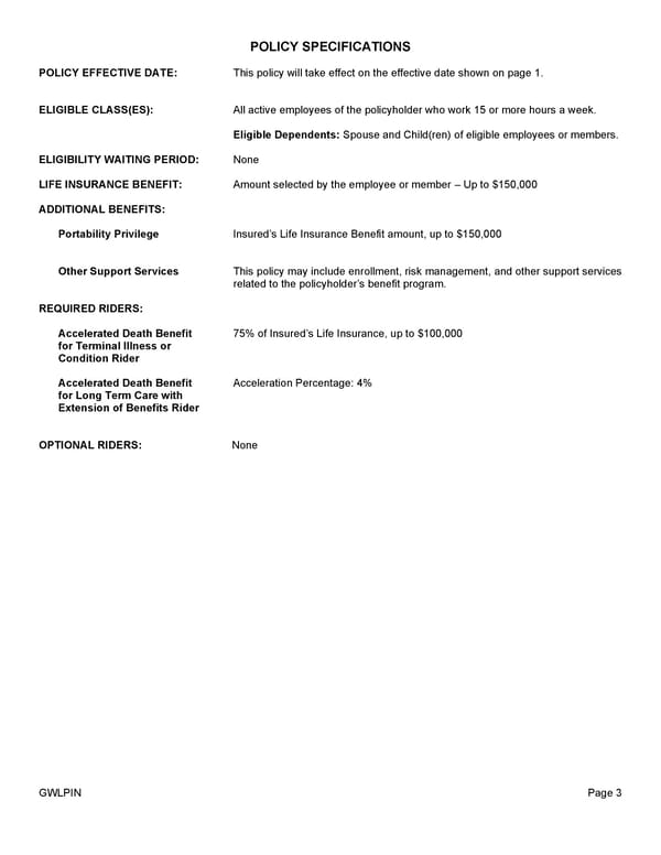 Group Whole Life Policy - Page 3