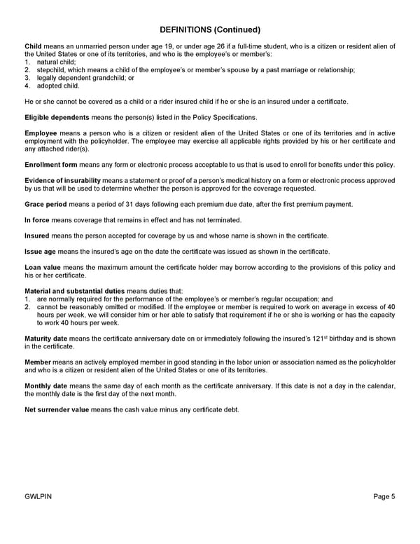 Group Whole Life Policy - Page 8
