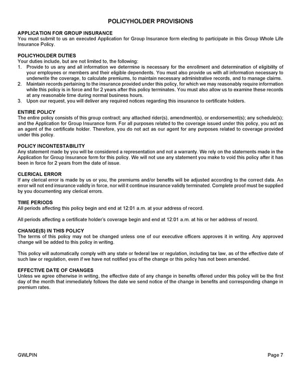 Group Whole Life Policy - Page 10
