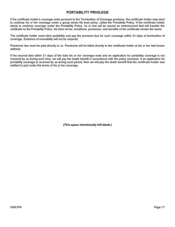 Group Whole Life Policy - Page 20