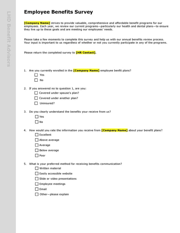 Employee Benefits Survey - Page 1