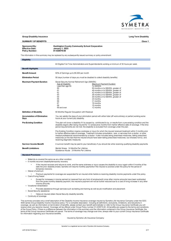 LTD Plan Summary CL1 - Page 1