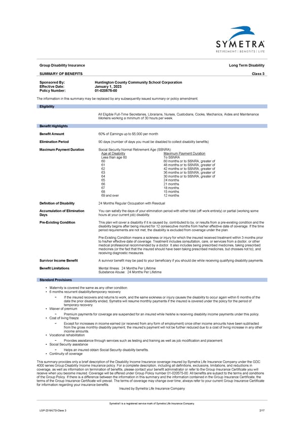 LTD Plan Summary CL3 - Page 1