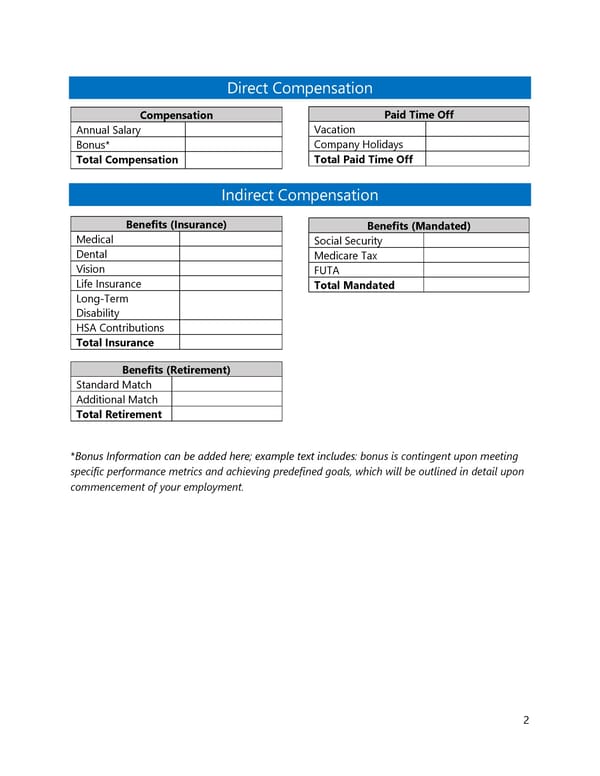 Offer Letter w/ Total Compensation Information - Page 2