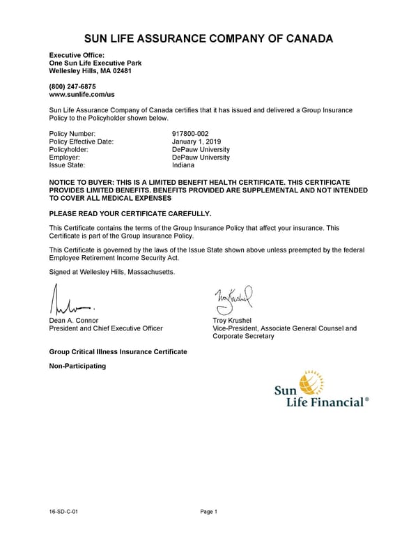 Critical Illness cert - Page 1