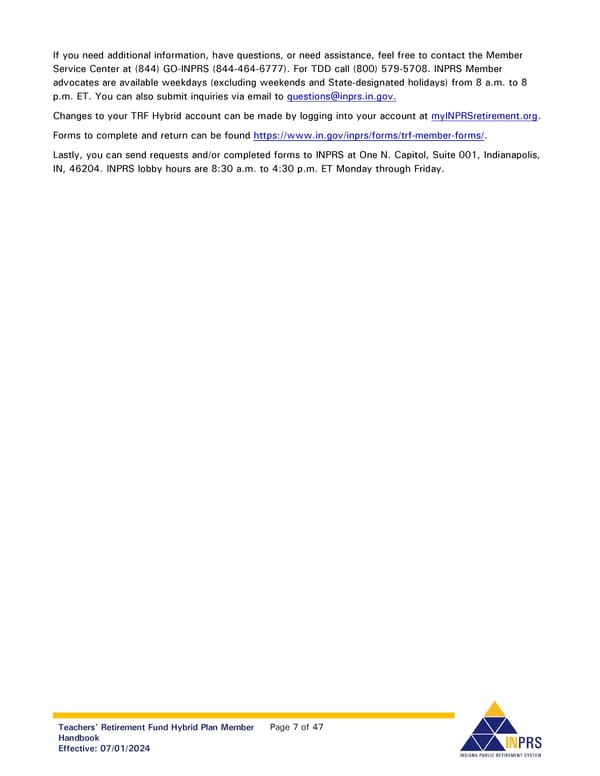 Teachers' Retirement Fund Hybrid Plan Member Handbook - Page 7