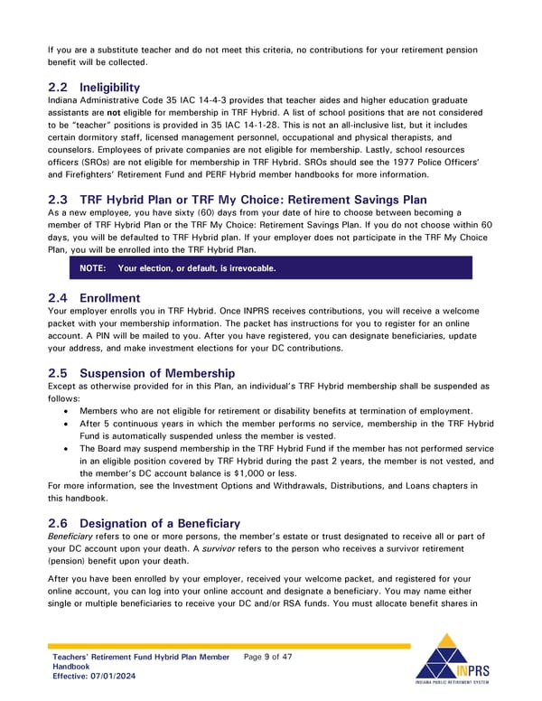 Teachers' Retirement Fund Hybrid Plan Member Handbook - Page 9