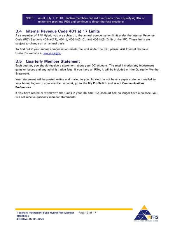 Teachers' Retirement Fund Hybrid Plan Member Handbook - Page 13