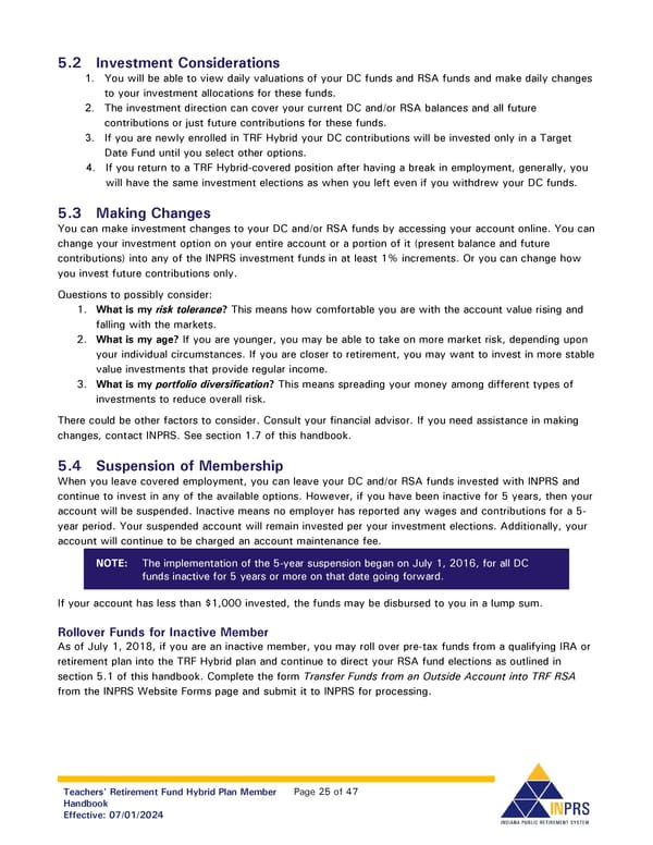 Teachers' Retirement Fund Hybrid Plan Member Handbook - Page 25