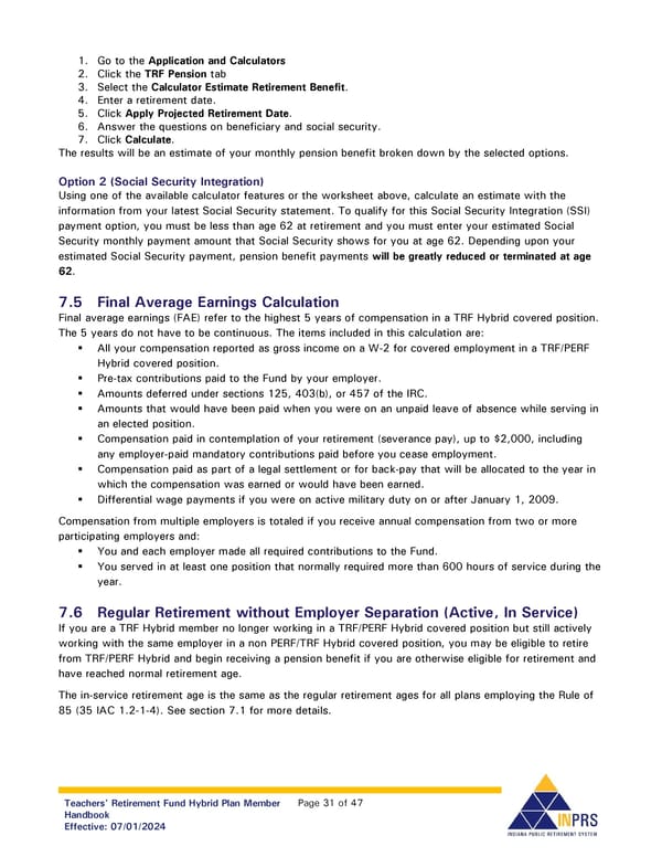 Teachers' Retirement Fund Hybrid Plan Member Handbook - Page 31