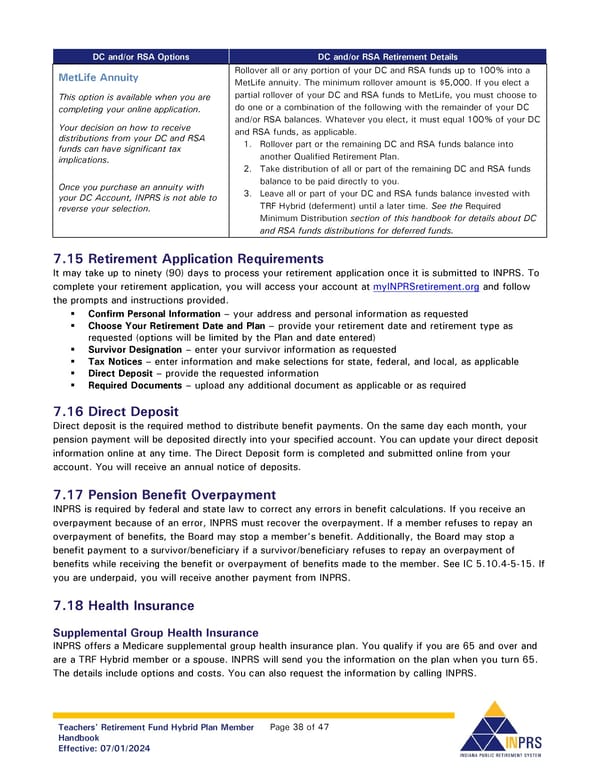 Teachers' Retirement Fund Hybrid Plan Member Handbook - Page 38