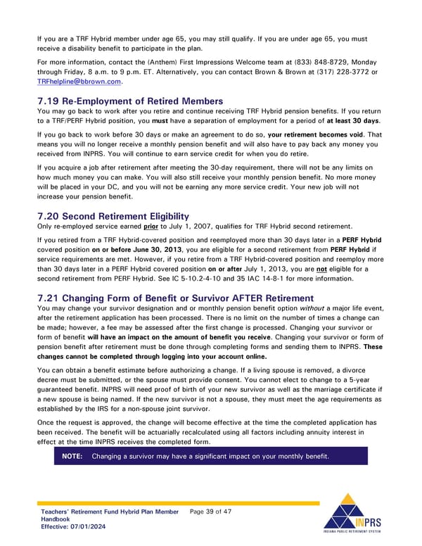 Teachers' Retirement Fund Hybrid Plan Member Handbook - Page 39