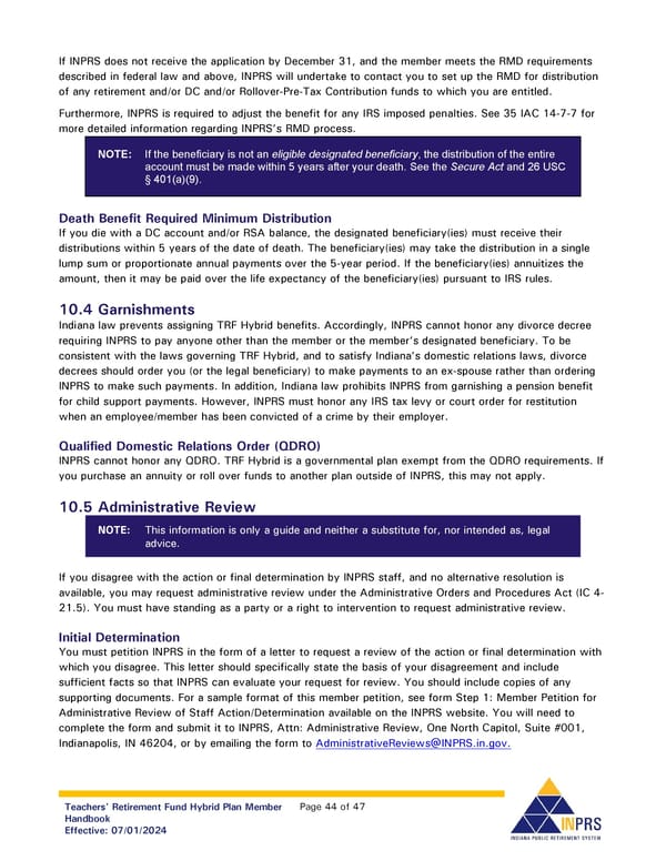 Teachers' Retirement Fund Hybrid Plan Member Handbook - Page 44