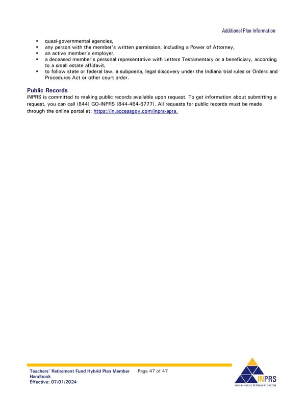 Teachers' Retirement Fund Hybrid Plan Member Handbook - Page 47