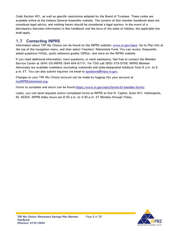 Teachers’ Retirement Fund My Choice Plan Member Handbook - Page 6