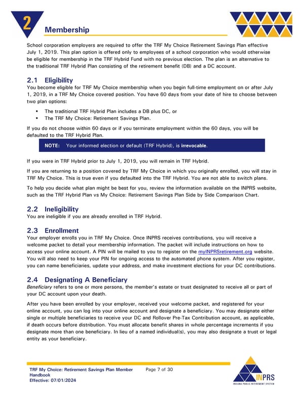 Teachers’ Retirement Fund My Choice Plan Member Handbook - Page 7