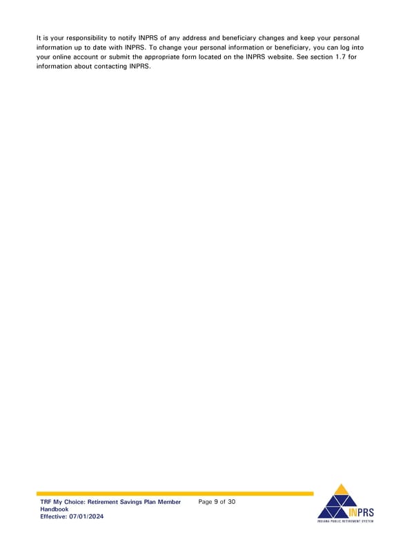 Teachers’ Retirement Fund My Choice Plan Member Handbook - Page 9