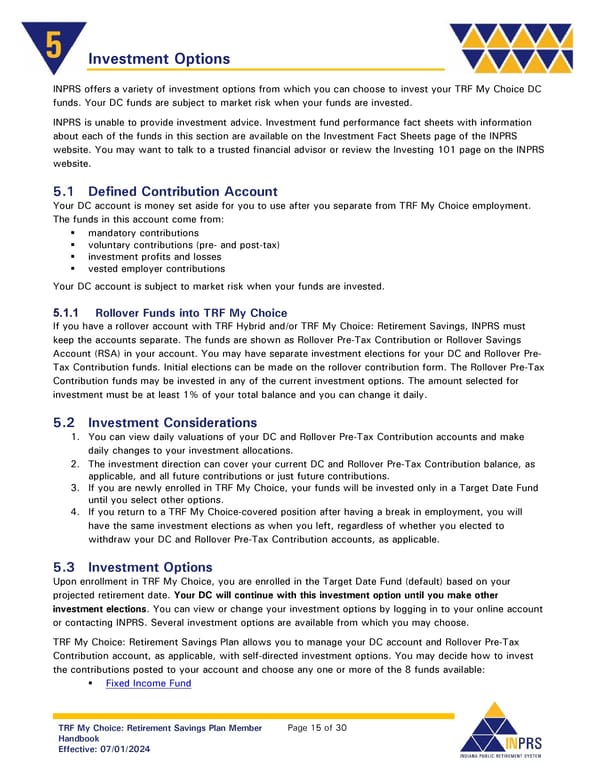 Teachers’ Retirement Fund My Choice Plan Member Handbook - Page 15