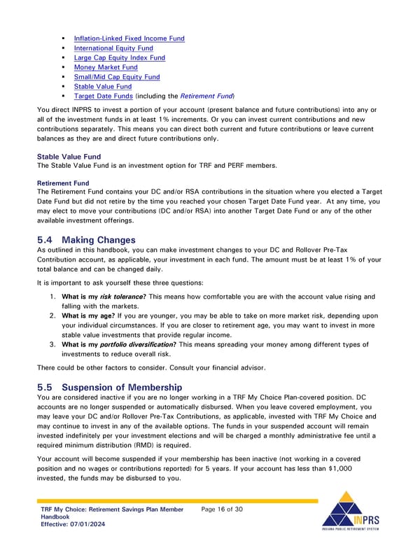 Teachers’ Retirement Fund My Choice Plan Member Handbook - Page 16