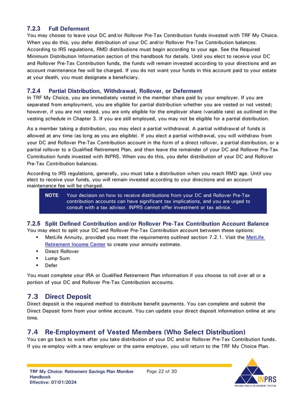 Teachers’ Retirement Fund My Choice Plan Member Handbook - Page 22