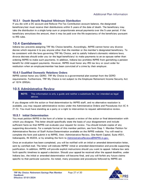 Teachers’ Retirement Fund My Choice Plan Member Handbook - Page 27