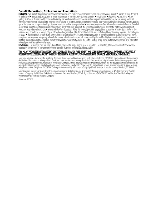 Accidental Death and Dismemberment (AD&D) Insurance Summary - Page 2