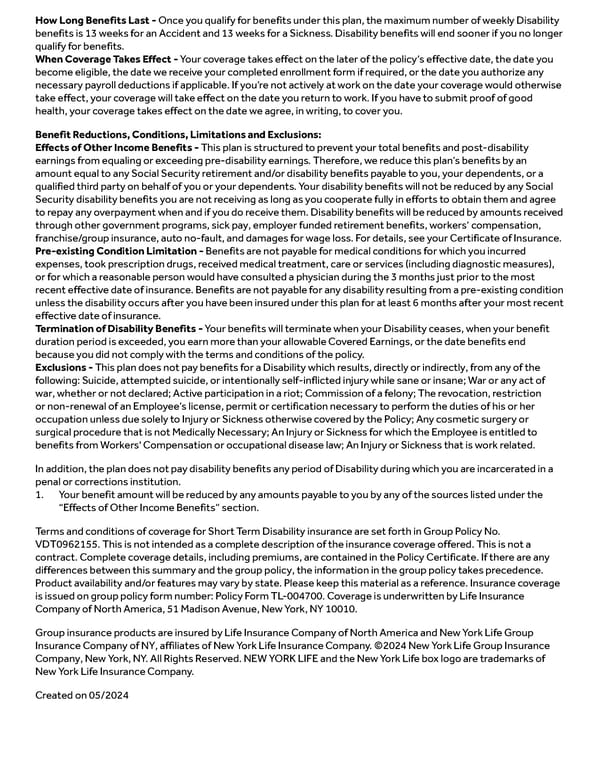 Short Term Disability Insurance Summary - Page 2