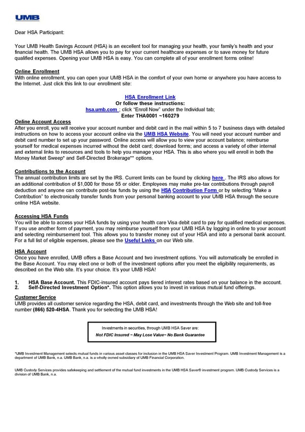 UMB Health Savings Account Overview - Page 1