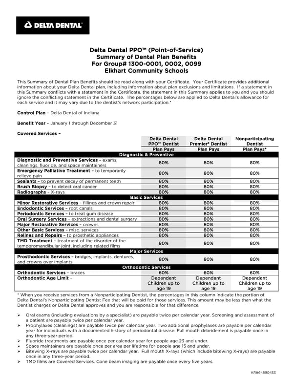 Delta Dental PPO Plan Benefits Summary for Elkhart Community Schools - Page 1