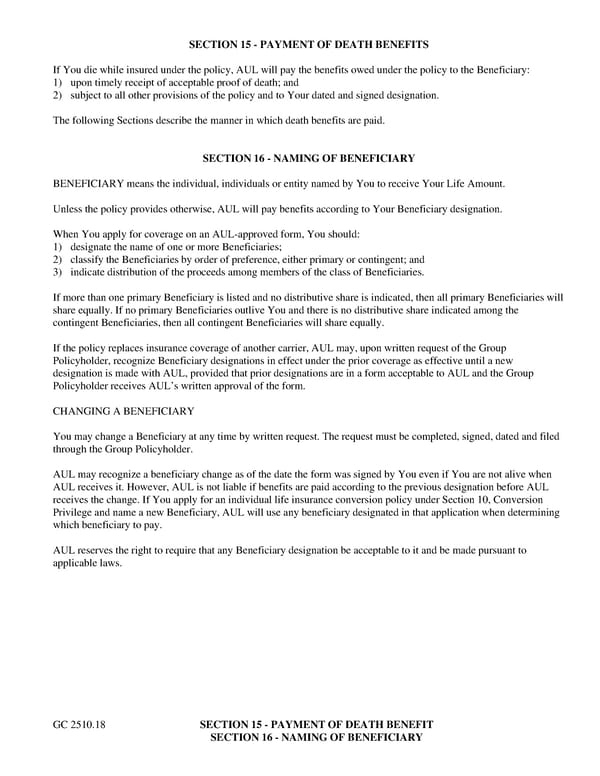 Certificate of Insurance: Group Term Life Insurance - Page 16