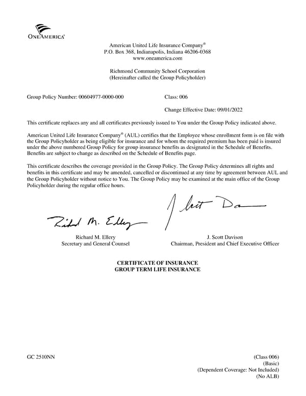 Certificate of Group Term Life Insurance - Page 1